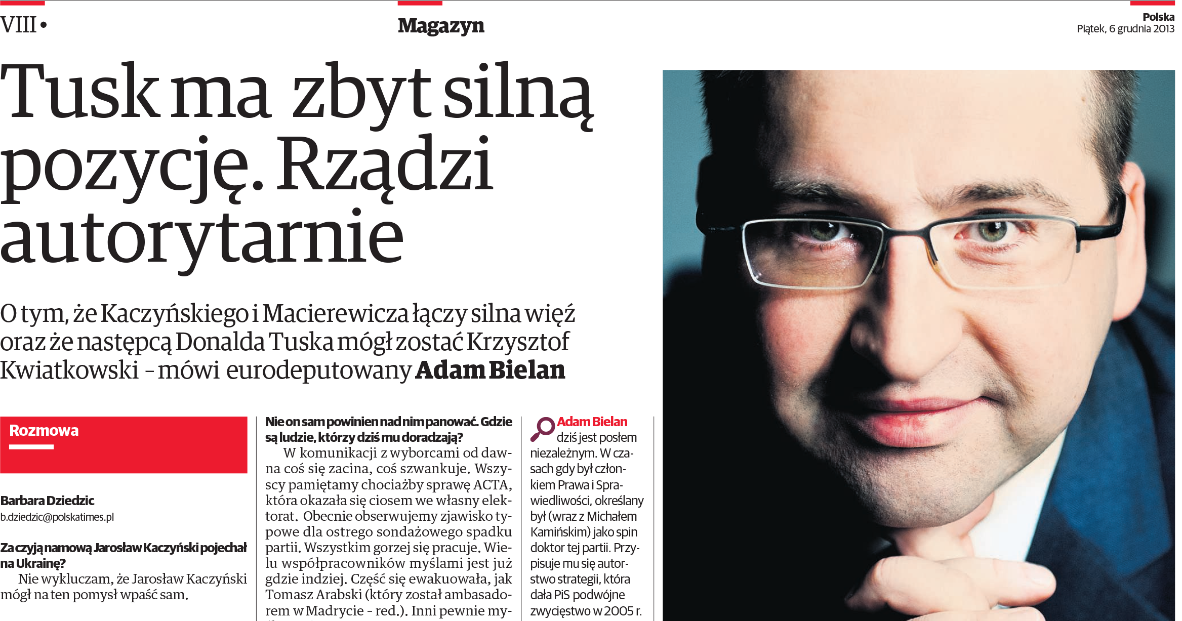 Wywiad z Adamem Bielanem w Polska the Times